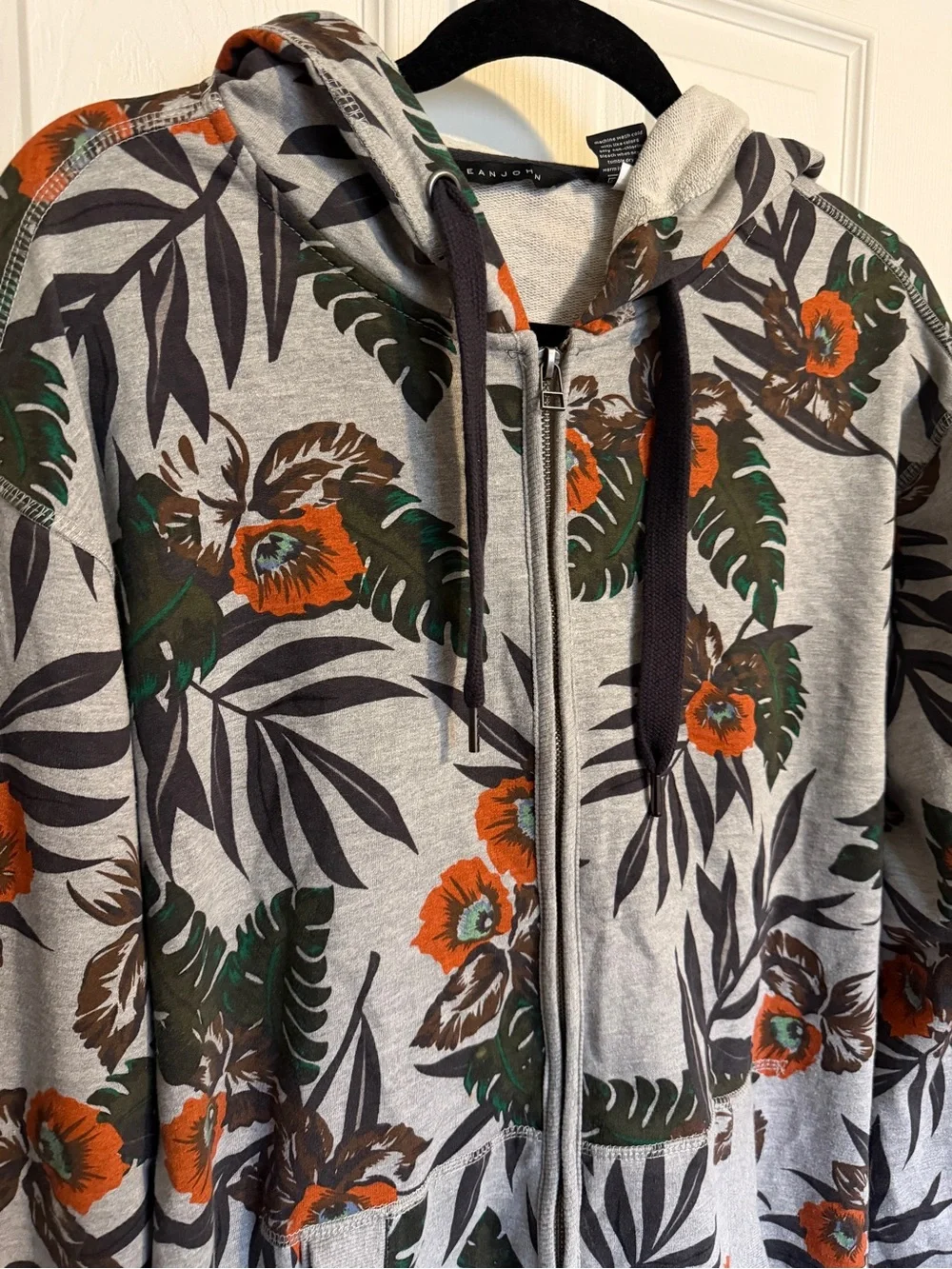Sean John Tropical Floral Full Zip Hoodie Gray Orange Green Size XL